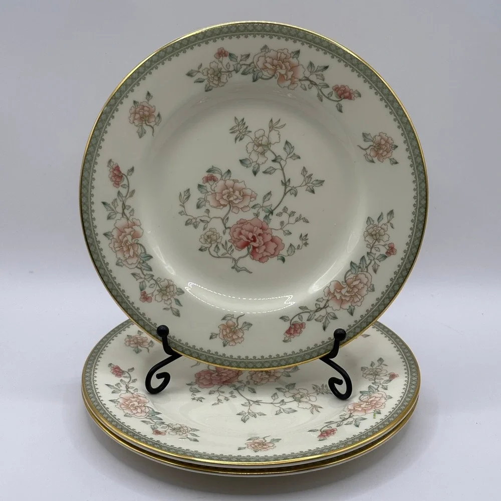 Vtg Minton Jasmine‎ Fine Bone China Dessert Salad Plates Set of 3 Floral Gold